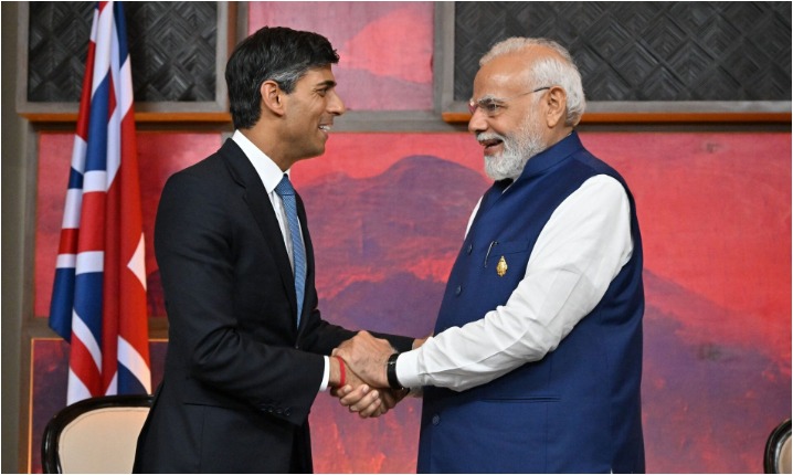 Narendra Modi speaks with the UK Prime Minister Rishi Sunak