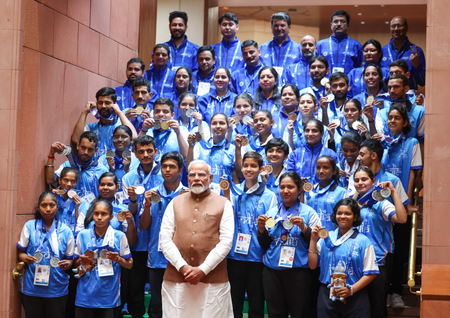 PM Modi meets Special Olympics World Winter Games contingent in Parliament