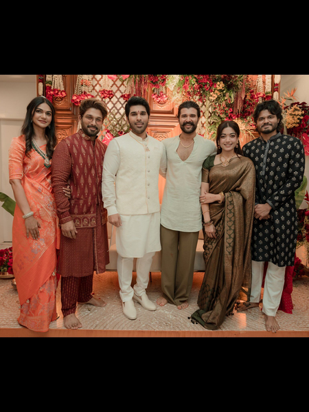Newlyweds Vijay Deverakonda- Rashmika Mandanna attend Allu Sirish’s Pelli Koduku ceremony