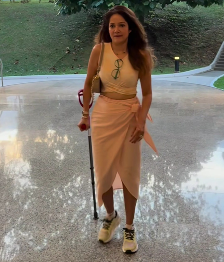 Vidya Malavade tears a muscle in her calf after a stage performance in Singapore