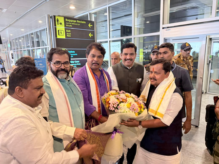 Karnataka BJP leaders welcome party chief Nitin Nabin at Bengaluru airport
