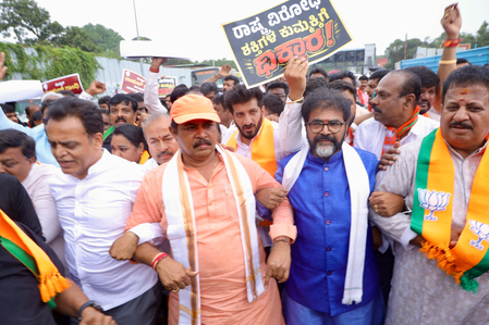NEET row: K’taka BJP leaders marching towards Cong HQ detained; eggs hurled at BJP MLA