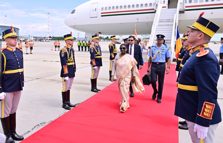President Murmu arrives in Bucharest on last leg of three-nation visit