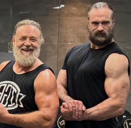 Russell Crowe looks ripped in new gym picture with Drew McIntyre
