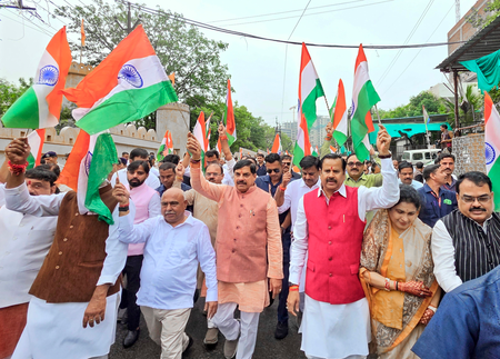 CM Mohan Yadav flags off Tiranga Yatra in Bhopal amid rain, urges youth to serve nation