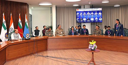 Rajnath Singh meets Army contingent which won 16 medals at Glasgow CWG