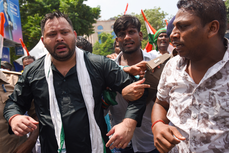 Tejashwi Yadav detained during protest march in Patna; water cannon used to disperse RJD supporters