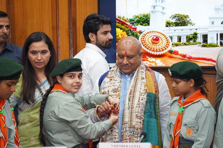 Delhi Assembly gives students a first-hand experience of democracy; girls tie rakhi on Speaker’s wrist
