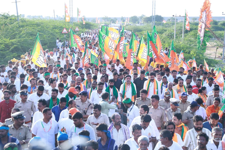 BJP’s Ballari Chalo protest march enters 2nd day; Vijayendra targets Cong over ‘commission’ allegations