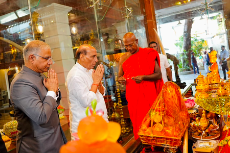 Defence Minister Rajnath Singh visits Gangaramaya Temple in Colombo