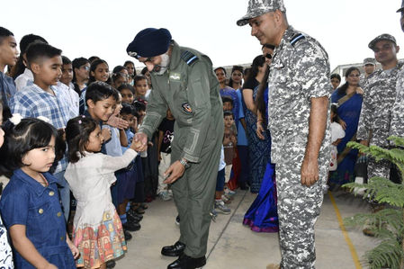 Air Chief Marshal meets school children at Sarsawa Air Base