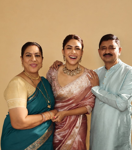 Mrunal Thakur shares family pic with parents, calls herself their ‘beloved daughter