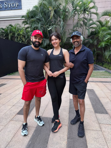 Raashii Khanna shares pictures with Rajinikanth, Ram Pothineni as Dharman’s shooting continues at a brisk pace in Mysuru