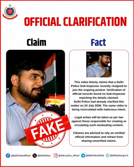 Delhi Police debunk social media video of ‘Sub-Inspector’ who quit to join CJP protest