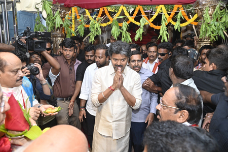Tamil Nadu CM Vijay offers prayers at Kanaka Durga Temple in Vijayawada