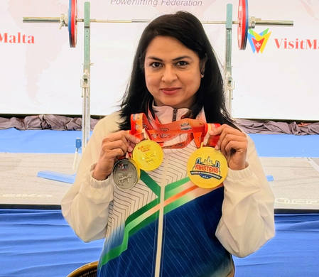 IRS officer Ekta Bishnoi clinches three gold medals at World Masters Classic Powerlifting C’ship